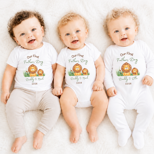 Personalised 'Our First Father's Day' Baby Vest, Sleepsuit, T-Shirt & Bib