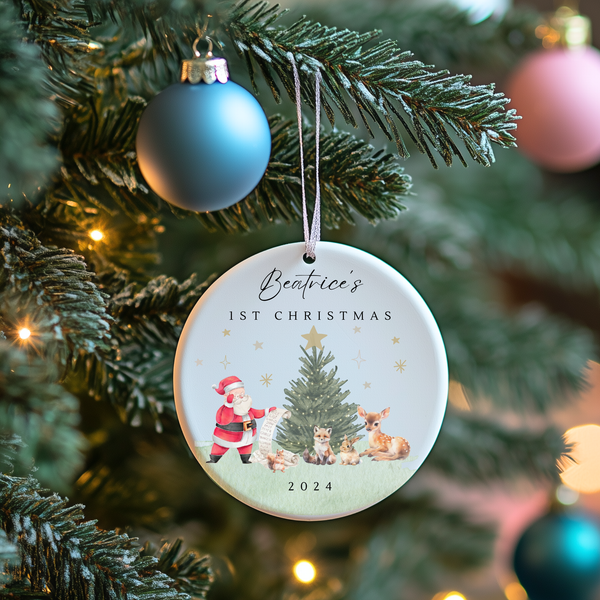 Personalised 1st Christmas Santa Ceramic Bauble