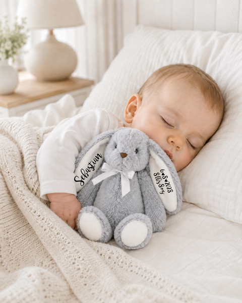 Personalised Eco Friendly Grey Bunny with White Ears