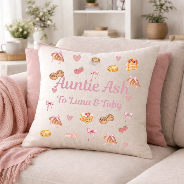 Personalised Breakfast Croissant Cushion For Auntie