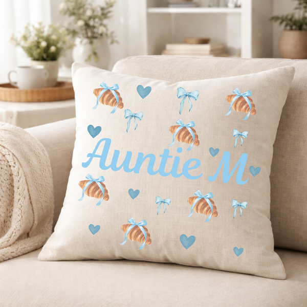 Personalised Breakfast Croissant Cushion For Auntie