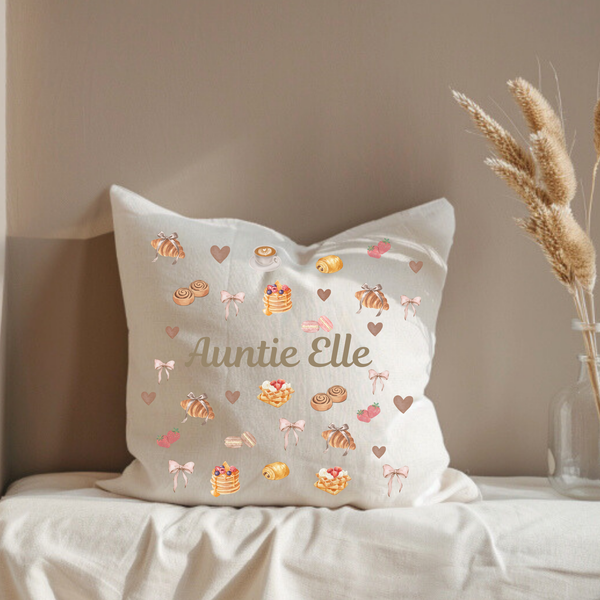 Personalised Breakfast Croissant Cushion For Auntie