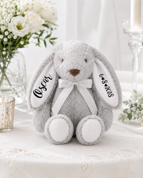 Personalised Eco Friendly Grey Bunny with White Ears