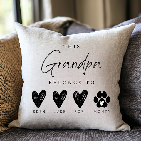 Personalised Black Heart Cushion/Throw Blanket For Grandad