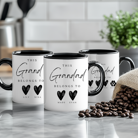 Personalised Black Heart Fathers Day Mug For Grandad