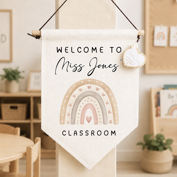 Personalised Teacher Rainbow Flag Banner Sign For Classroom