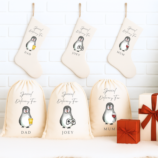 Personalised Penguin Family Stockings