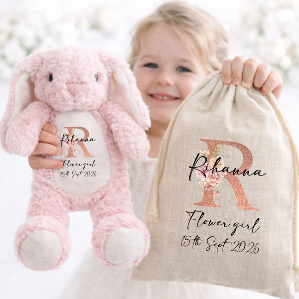 Personalised Wedding Party Gift Sack & Soft Toy Set