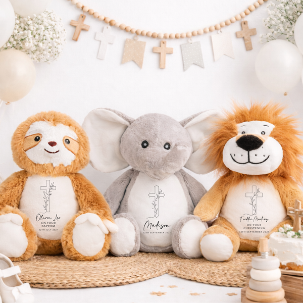 Personalised Wooden Christening/Baptism Soft Toy & Plaque