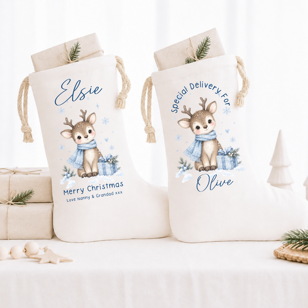 Personalised Reindeer Christmas Stocking - Baby's First Christmas Keepsake