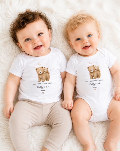 Personalised First Father's Day Baby Vest, Bib, Sleepsuit & T-Shirt | Daddy and Baby Bear Gift