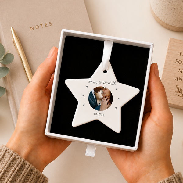 Personalised Engagement Bauble - Ceramic Photo Keepsake Ornament
