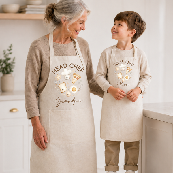 Personalised Family Apron Set | Matching Head Chef & Sous Chef Aprons
