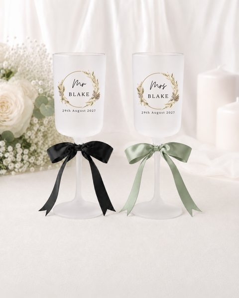 Personalised Wedding Glasses With Bows For Wedding Party