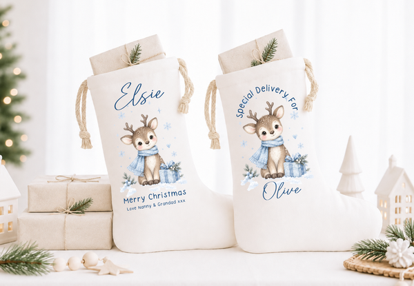 Personalised Reindeer Christmas Stocking for Kids - Name Stocking