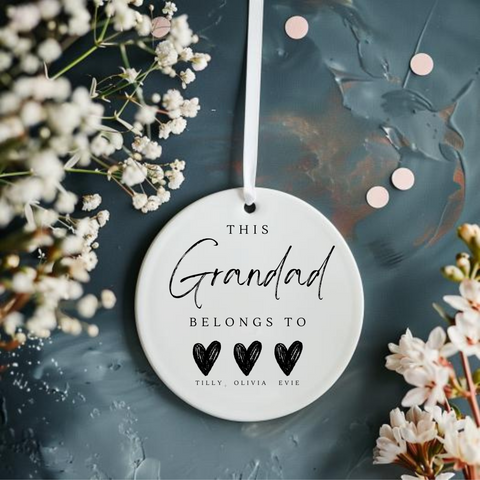 Personalised Black Heart Ceramic Hanging For Grandad