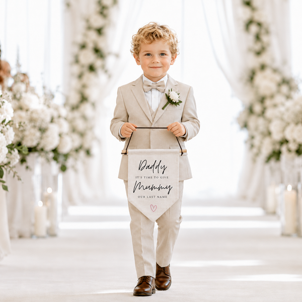 Personalised Wedding Aisle Flag – Flower Girl & Page Boy Banner