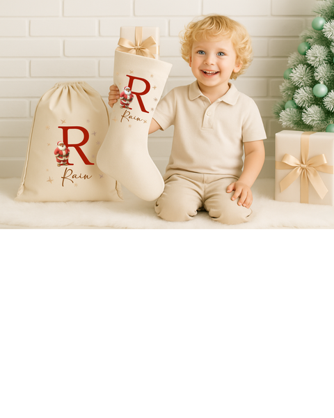 Personalised Initial Christmas Stockings & Present Sacks | Santa, Gingerbread & Reindeer