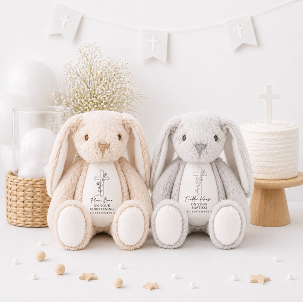 Personalised Christening & Baptism Gift Set | Soft Toy & Wooden Name Plaque