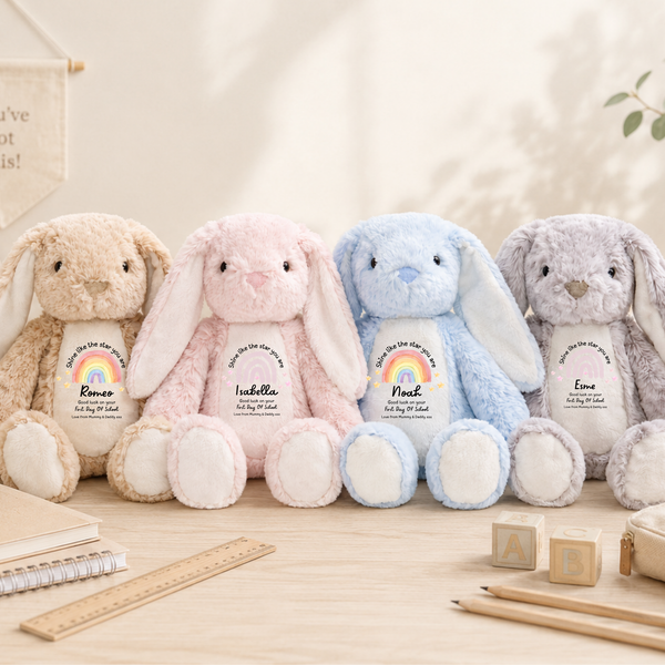 Personalised Rainbow First Day At School Soft Toy