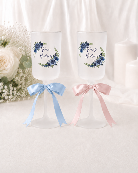 Personalised Wedding Glasses With Bows For Wedding Party
