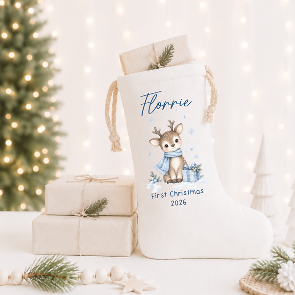 Personalised Reindeer Christmas Stocking for Kids - Name Stocking