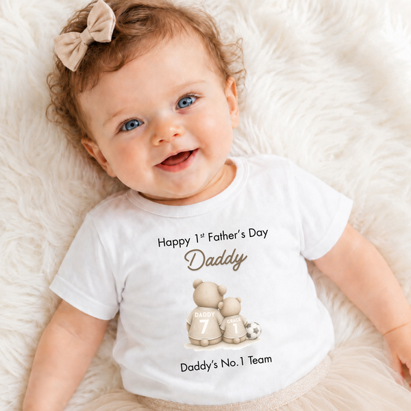 Personalised Football Bear Baby Sleepsuit First Fathers Day