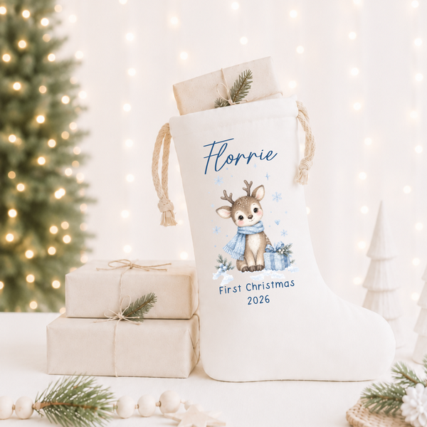 Personalised Reindeer Christmas Stocking - Baby's First Christmas Keepsake