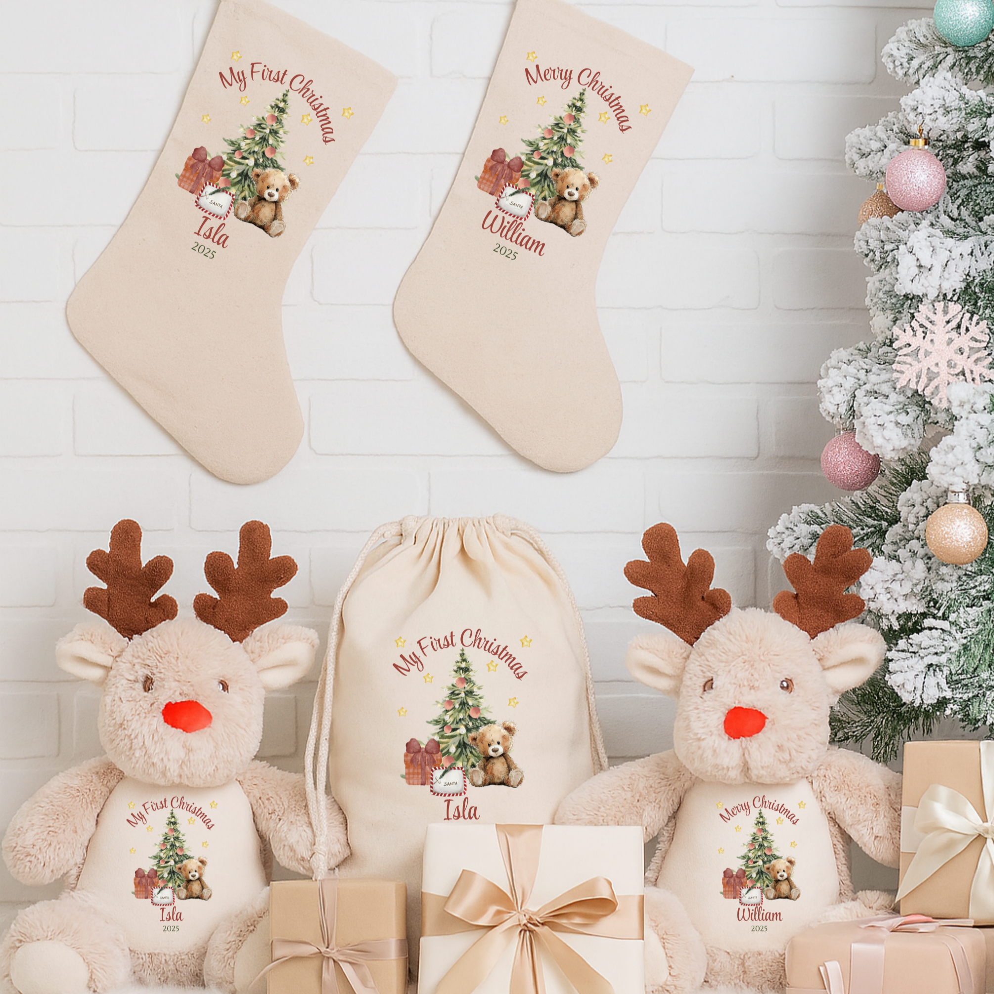 Personalised Teddy Bear Design First Christmas Stockings