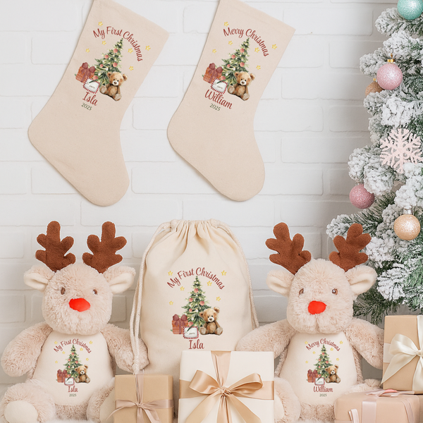Personalised Teddy Bear Design First Christmas Stockings