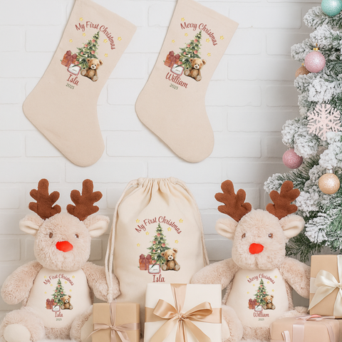 Personalised Teddy Bear Design First Christmas Stockings
