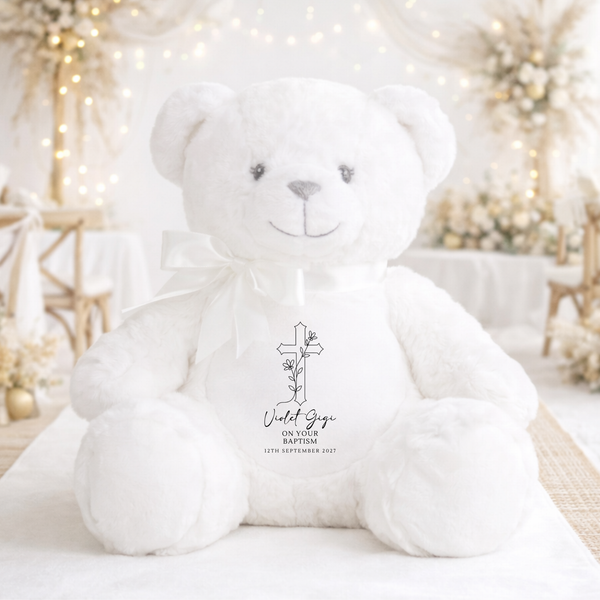 Personalised Wooden Christening/Baptism Soft Toy & Plaque