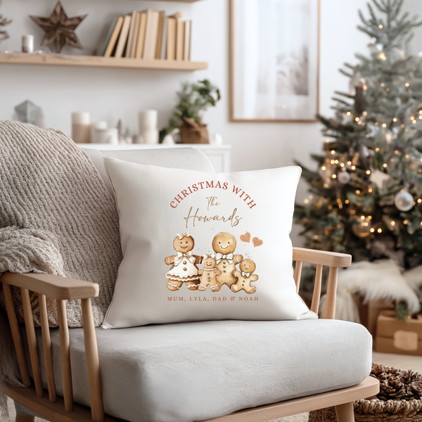 Personalised Gingerbread Family Christmas Cushion