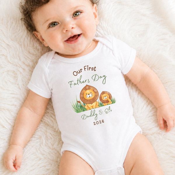 Personalised 'Our First Father's Day' Baby Vest, Sleepsuit, T-Shirt & Bib