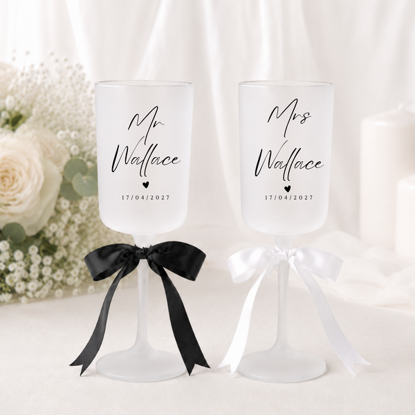 Personalised Wedding Glasses With Bows For Wedding Party