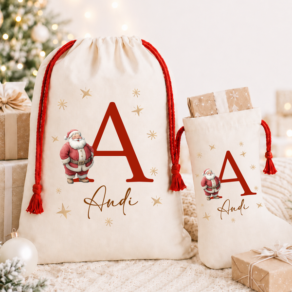 Personalised Baby’s First Christmas Initial Stockings & Present Sacks | Santa, Gingerbread & Reindeer