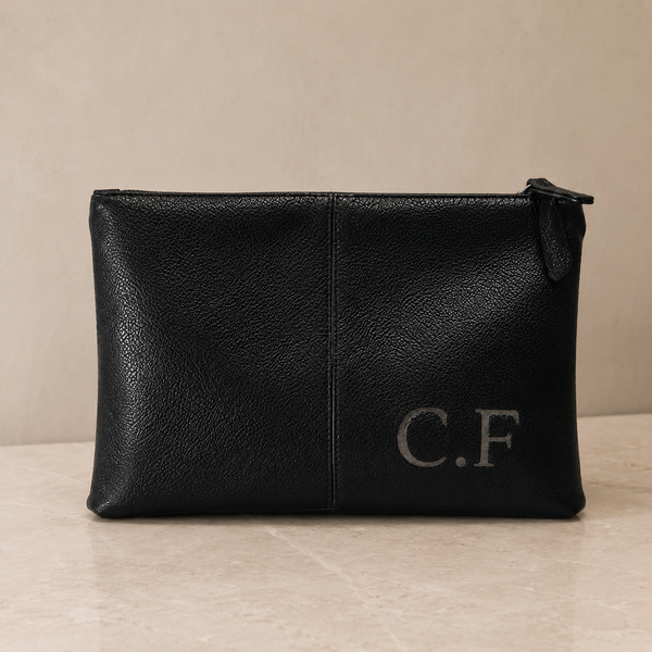 Personalised Leather Wash Bag for Dad – Engraved Mens Toiletry Bag