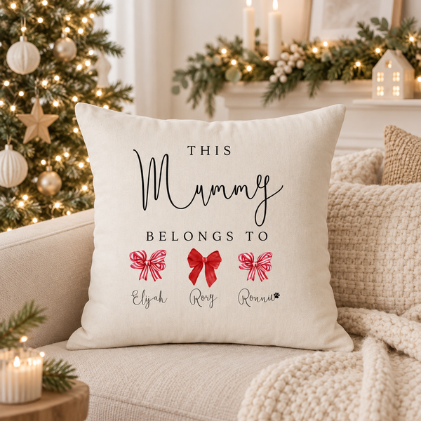 Personalised Christmas Bow Cushion & Blanket Set for Mum