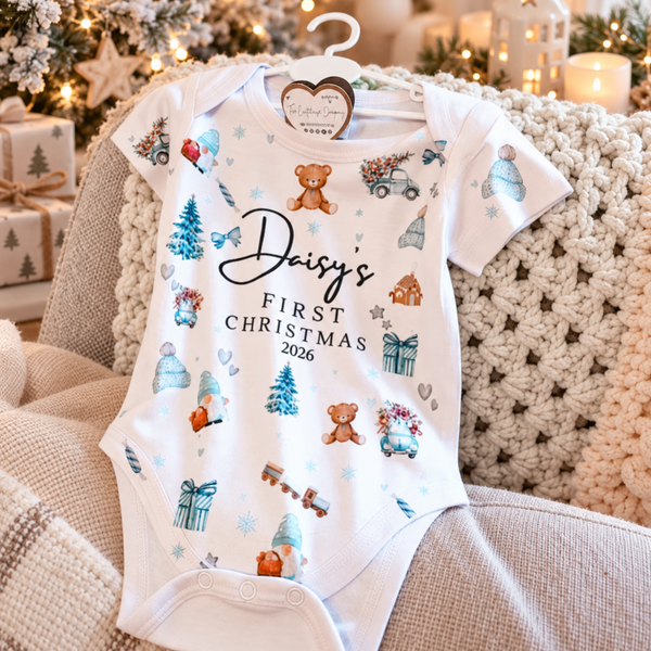 Personalised First Christmas Sleepsuit, Ornament, Cushion and Soft Toy, 1st Xmas Baby Grow, Christmas Outfit for baby, 1st Xmas Gift Idea
