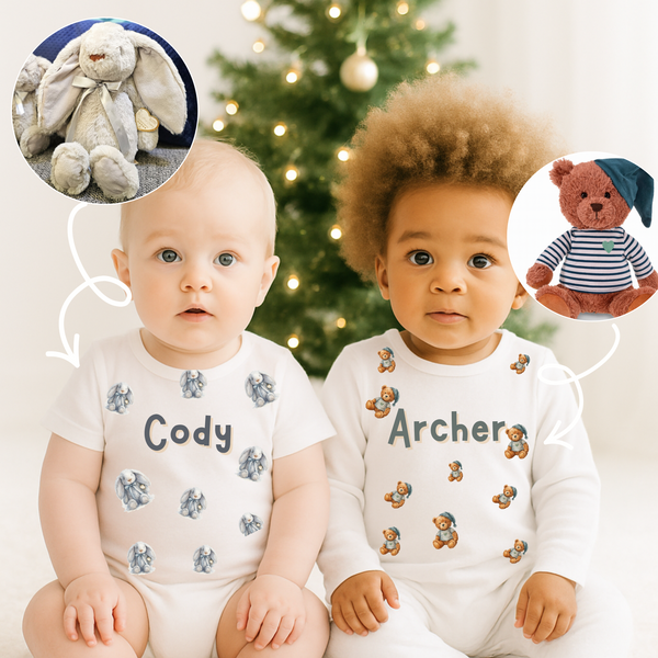 Personalised Custom Favourite Teddy Bear Sleepsuit, Bib & Baby Vest