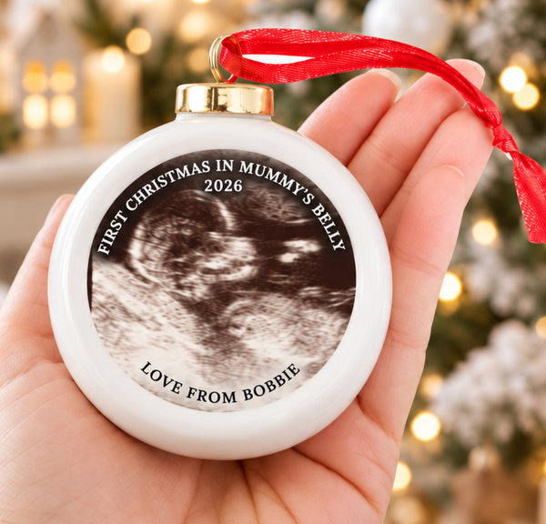 Personalised Baby Scan Christmas Gift Bauble, Baby 1st Xmas Ornament, Pregnancy Announcement Gift