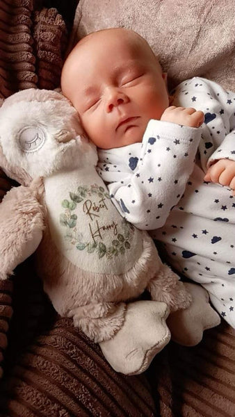 Personalised Soft Toy for New Babies with Eucalyptus Wreath