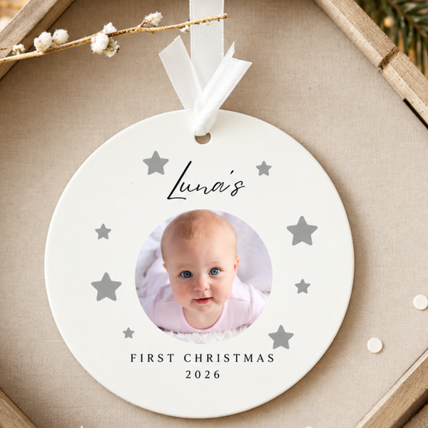 Personalised Baby's First Christmas Photo Ceramic Ornament