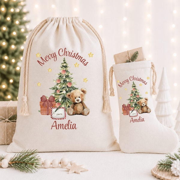 Personalised Teddy Bear Christmas Stockings & Santa Sacks