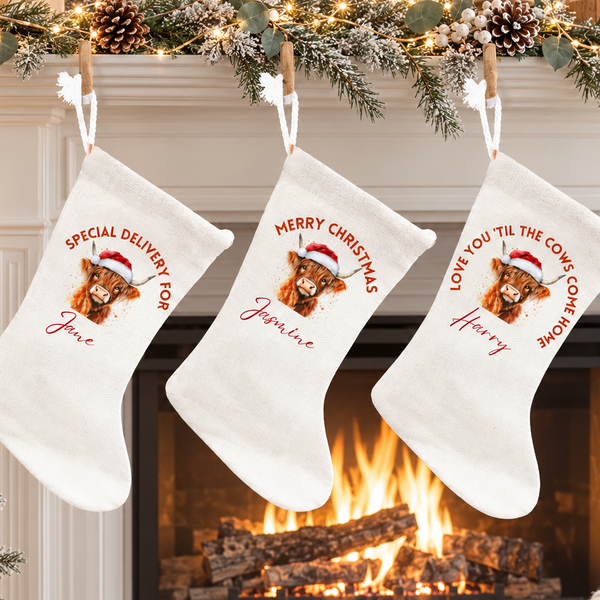 Personalised Highland Cow Christmas Stocking