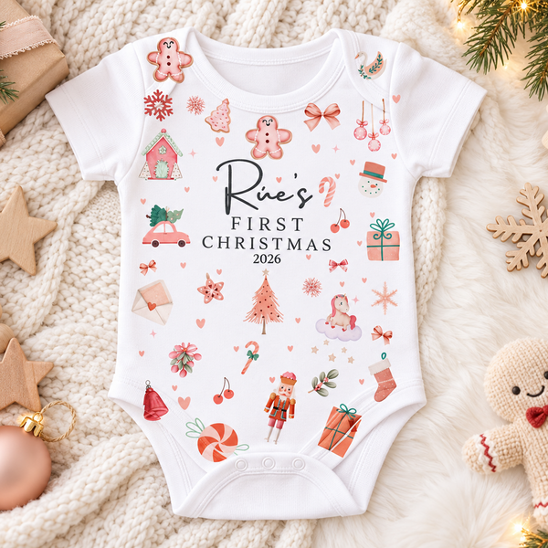 Personalised Baby 1st Xmas Gift Set, Homecoming Outfit, Ornament, Cushion & Soft Toy Gift