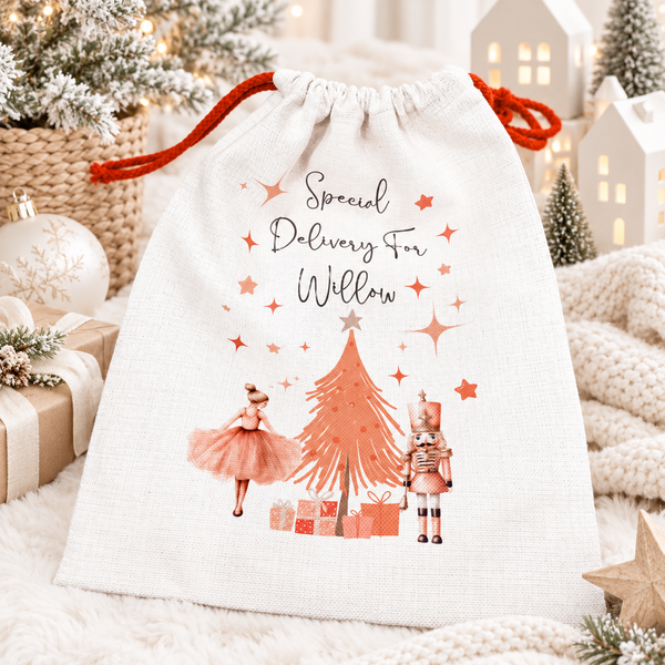 Personalised Nutcracker & Fairy Christmas Stocking or Santa Sack