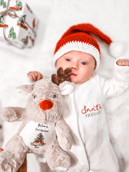 Juguete suave de Navidad de reno personalizado, 1er regalo de Navidad del bebé, regalo de juguete suave de reno