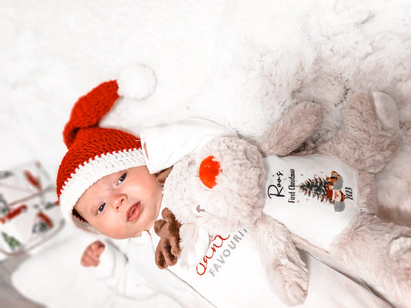 Personalised Reindeer Christmas Soft Toy, Baby's 1st Xmas Gift, Reindeer Soft Toy Gift