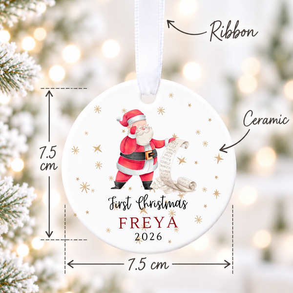 Personalised Baby's First Christmas Santa Scroll Ceramic Bauble